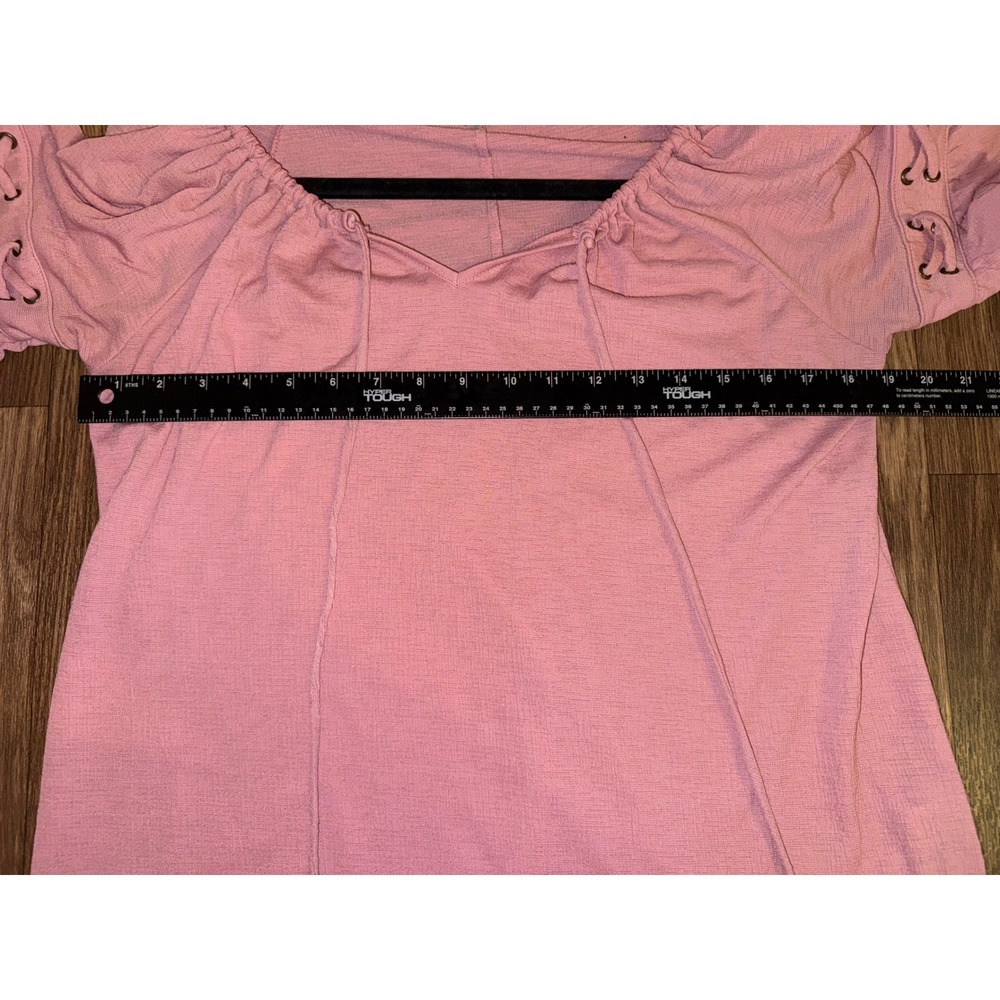Naif Pink Lace Up Sleeve Bardot Off Shoulder Blouse Top Size L - Picture 5 of 7